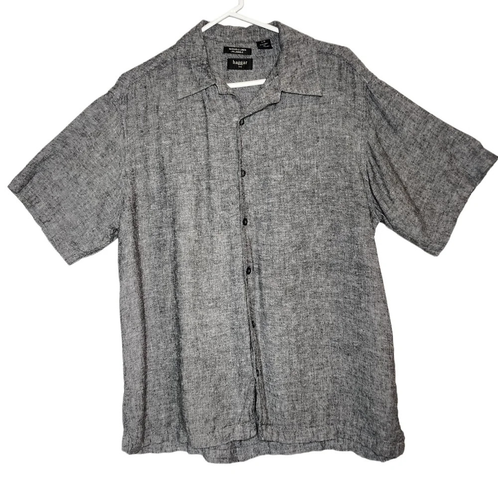 Haggar washable linen blend short sleeve button down shirt